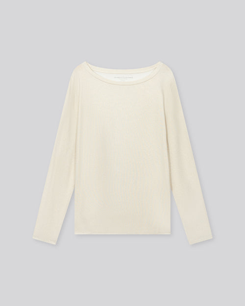 White Boat Neck Long Sleeves T-shirt in Viscose and Elastane - MAJESTIC FILATURES