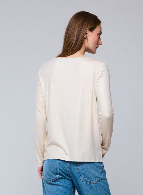 White Boat Neck Long Sleeves T-shirt in Viscose and Elastane - MAJESTIC FILATURES