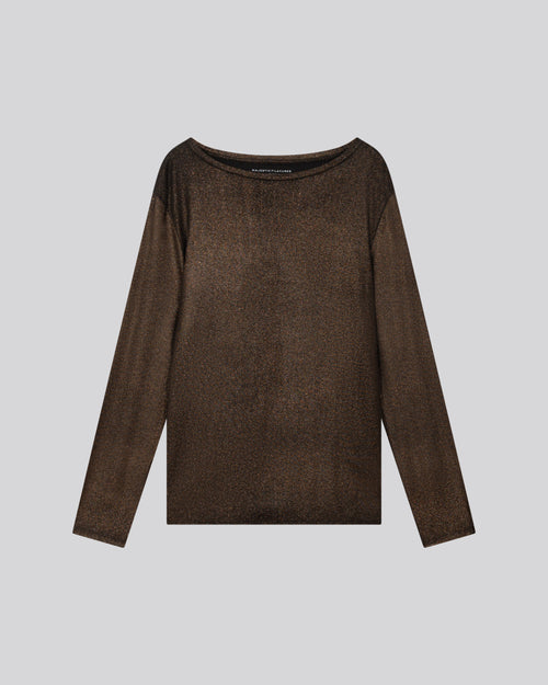Brown Boat Neck Long Sleeves T-shirt in Viscose and Elastane - MAJESTIC FILATURES