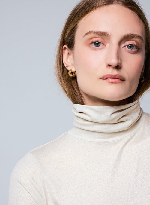 T-shirt Blanc Col Roulé Manches Longues en Viscose et Elasthanne - MAJESTIC FILATURES