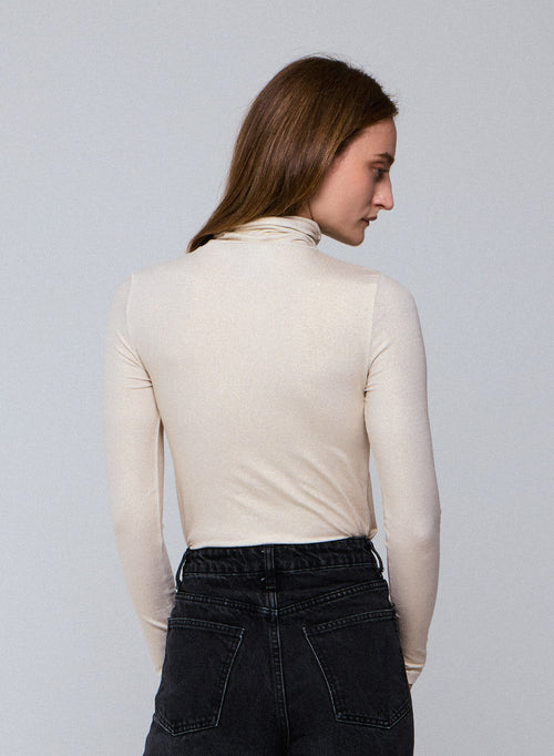 T-shirt Blanc Col Roulé Manches Longues en Viscose et Elasthanne - MAJESTIC FILATURES