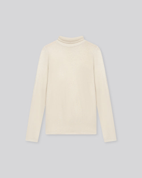 T-shirt Blanc Col Roulé Manches Longues en Viscose et Elasthanne - MAJESTIC FILATURES