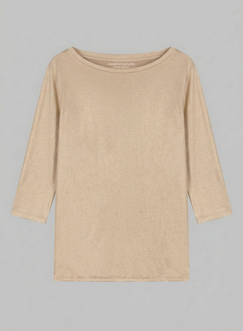 T-shirt Coffee latte Col Bateau Manches Trois quarts en Viscose / Elasthanne - MAJESTIC FILATURES
