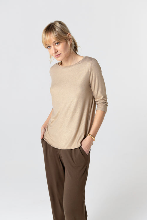 Camiseta Café con leche con cuello barco y mangas tres cuartos de Viscosa / Elastano - MAJESTIC FILATURES