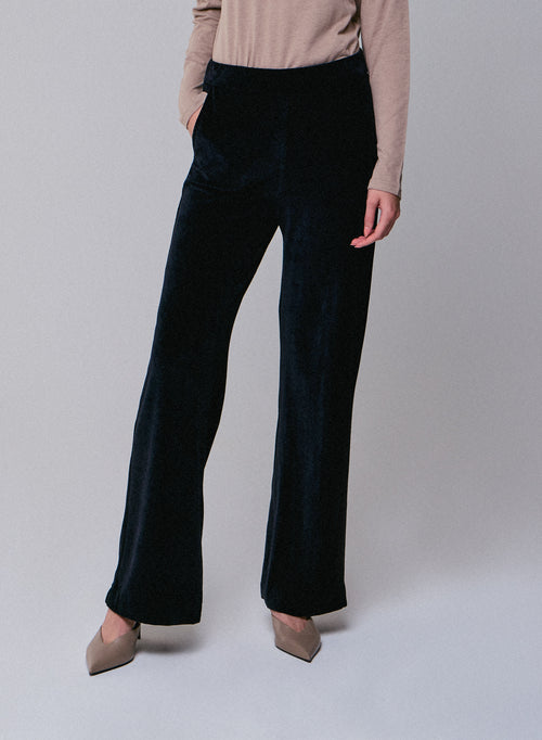 Black Straight Velvet Pants - MAJESTIC FILATURES