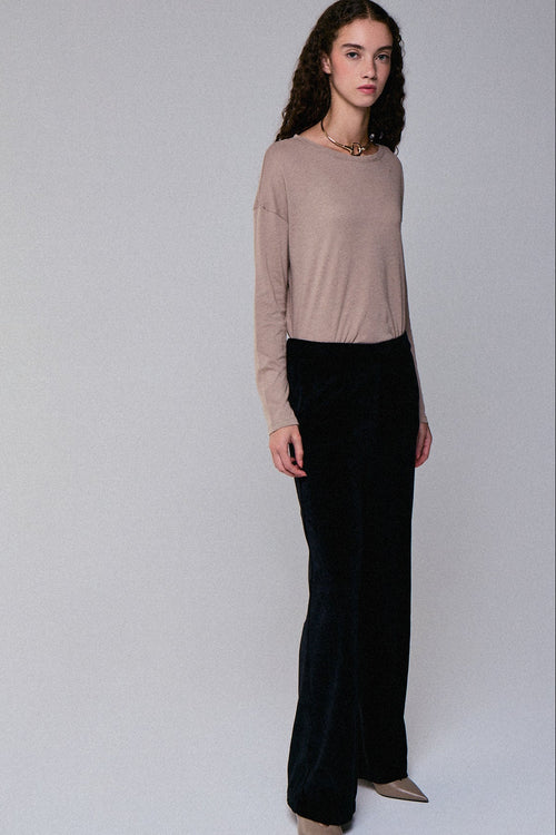 Black Straight Velvet Pants - MAJESTIC FILATURES