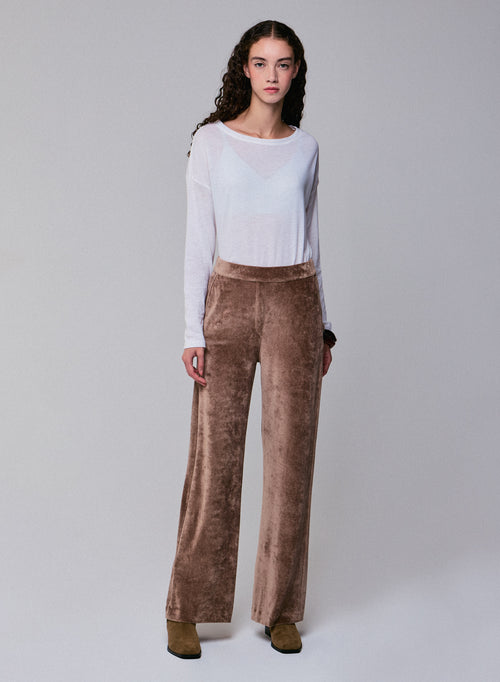 Pantalon Beige en Coton Organique / Modal / Elasthanne - MAJESTIC FILATURES