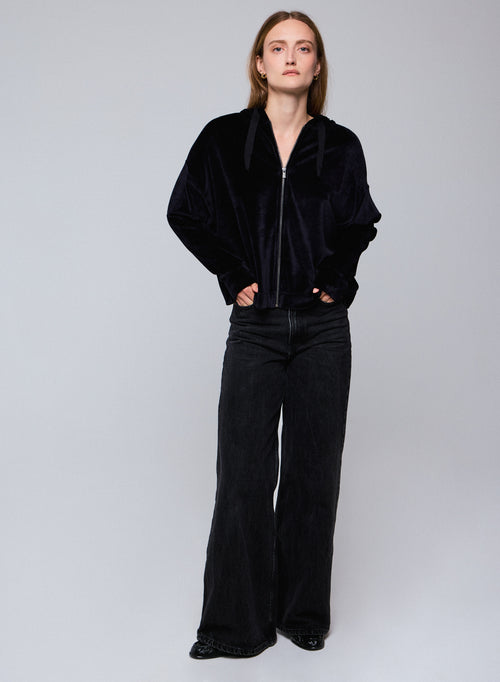 Marineblaues Kapuzensweatshirt mit langen Ärmeln aus Baumwolle / Modal / Elasthan - MAJESTIC FILATURES