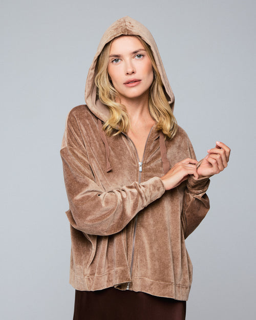 Sudadera beige con capucha y manga larga en algodón / modal / elastano - MAJESTIC FILATURES