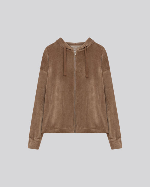 Beigefarbenes Kapuzensweatshirt mit langen Ärmeln aus Baumwolle / Modal / Elasthan - MAJESTIC FILATURES