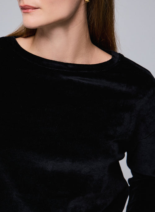 Black Boat neck Long Sleeves T-Shirt in Organic Cotton / Modal / Elastane - MAJESTIC FILATURES