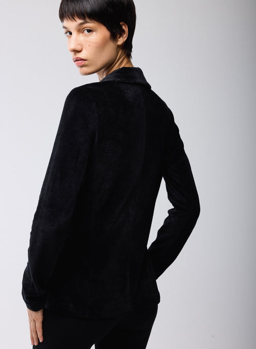 Schwarzes-Jacke mit langen Ärmeln aus organischer Baumwolle / Modal / Elastan - MAJESTIC FILATURES