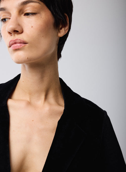 Schwarzes-Jacke mit langen Ärmeln aus organischer Baumwolle / Modal / Elastan - MAJESTIC FILATURES