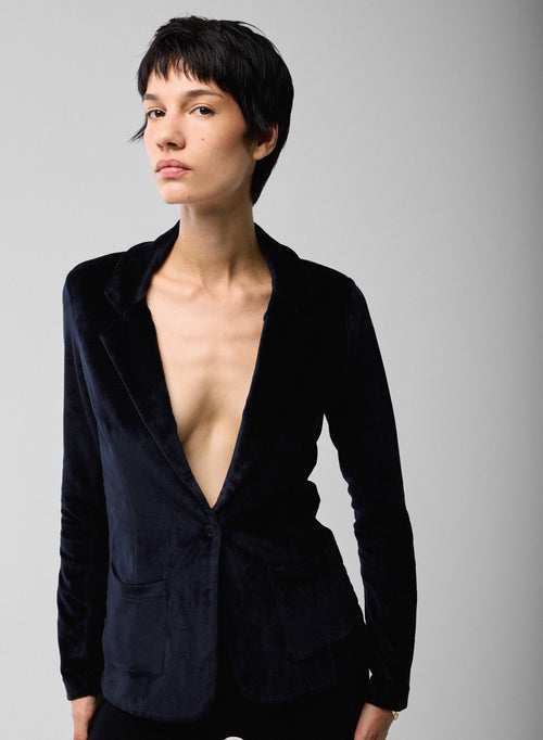 Veste Marine Manches Longues en Coton Organique / Modal / Elasthanne - MAJESTIC FILATURES