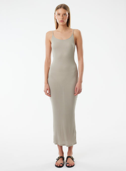 Vestido beige de tirantes finos con cuello redondo en viscosa / elastano - MAJESTIC FILATURES