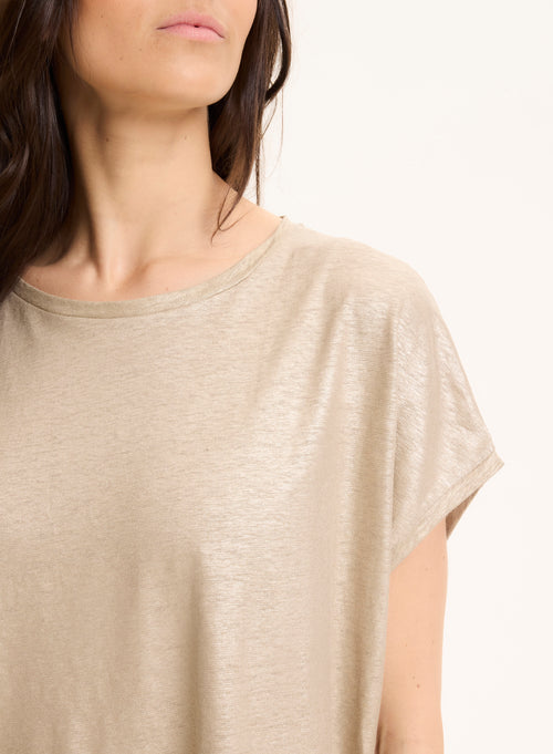 Beige ärmelloses T-Shirt mit Rundhalsausschnitt aus Leinen / Elasthan - MAJESTIC FILATURES