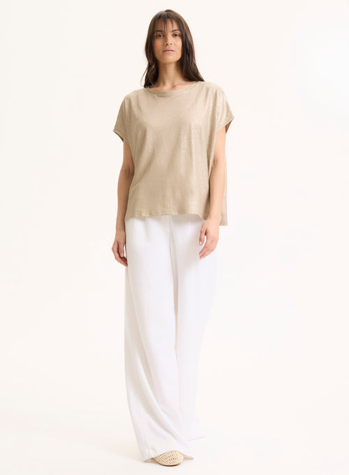 Beige ärmelloses T-Shirt mit Rundhalsausschnitt aus Leinen / Elasthan - MAJESTIC FILATURES