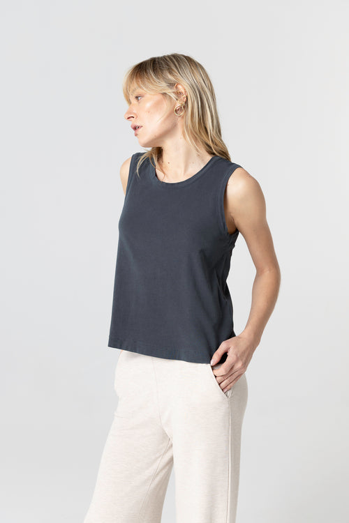 Débardeur Noir Col Rond Sans Manches en Coton / Elasthanne - MAJESTIC FILATURES