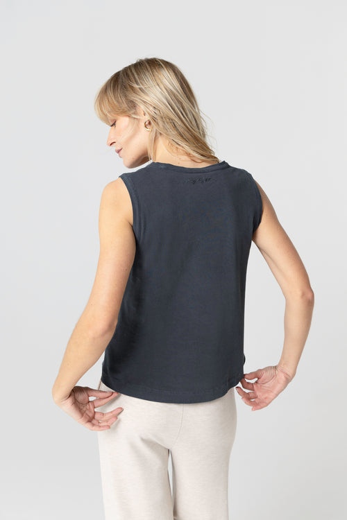 Débardeur Noir Col Rond Sans Manches en Coton / Elasthanne - MAJESTIC FILATURES