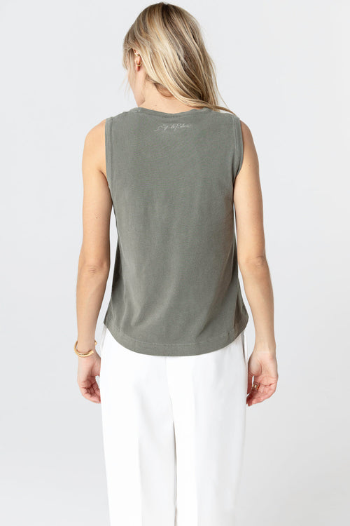 Camiseta sin mangas color Jungla con cuello redondo de algodón / elastano - MAJESTIC FILATURES