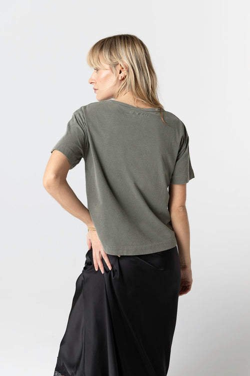 T-shirt Vert Foncé Col Rond Manches Courtes en Coton / Elasthanne - MAJESTIC FILATURES