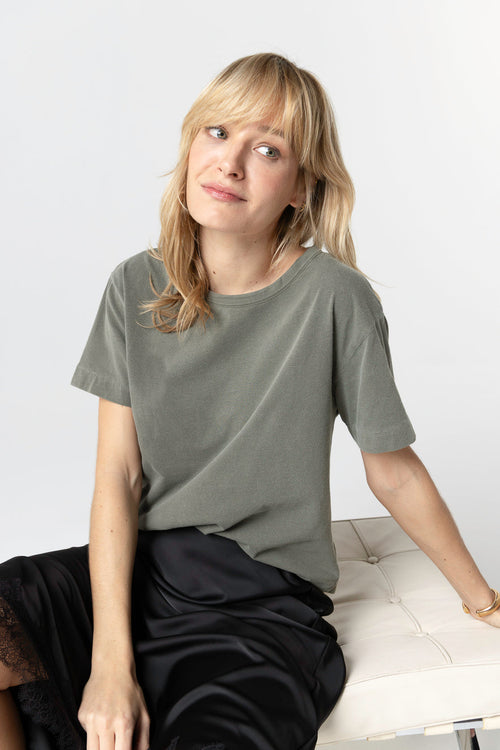 T-shirt Vert Foncé Col Rond Manches Courtes en Coton / Elasthanne - MAJESTIC FILATURES