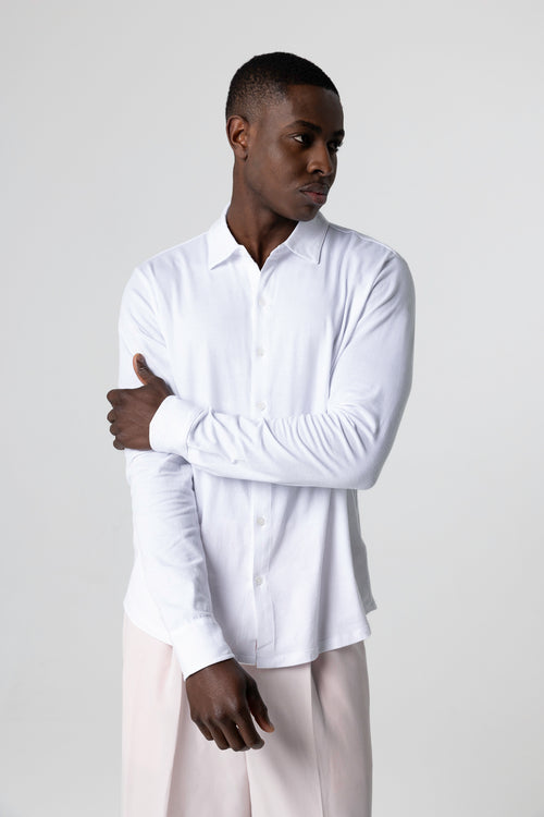 Chemise Blanche Manches Longues en Coton Organique et Elasthanne - MAJESTIC FILATURES