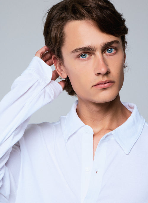 Chemise Blanche Manches Longues en Coton Organique et Elasthanne - MAJESTIC FILATURES