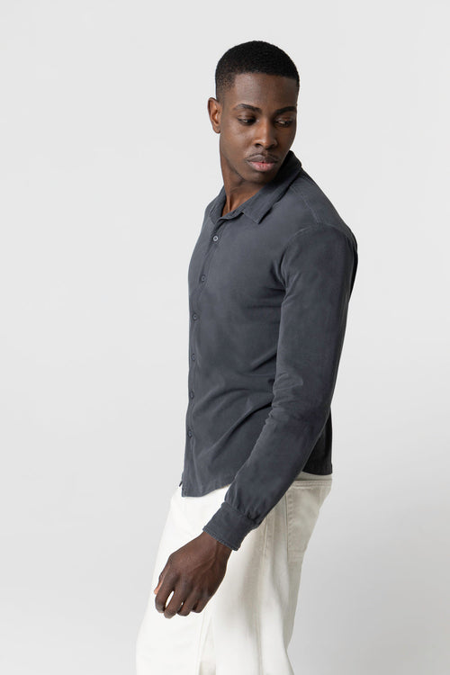 Camisa negra de manga larga de algodón orgánico/elastano - MAJESTIC FILATURES