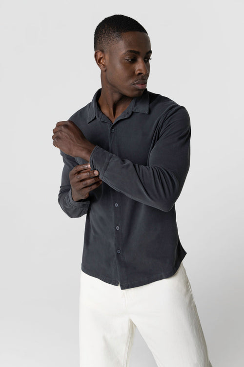 Camisa negra de manga larga de algodón orgánico/elastano - MAJESTIC FILATURES