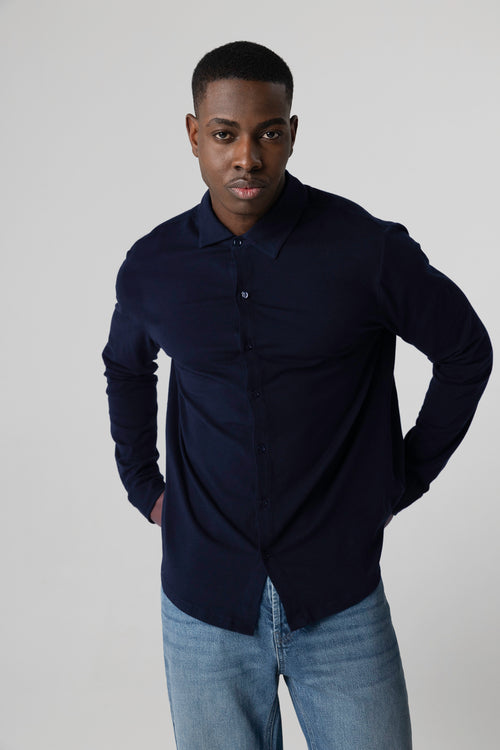 Marine Hemd Langarm - MAJESTIC FILATURES