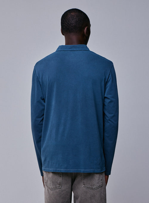 Polo Bleu Polo Manches Longues en Coton / Elasthanne - MAJESTIC FILATURES