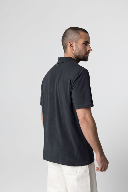 Kurzarm-Polohemd aus Bio-Baumwolle/Elasthan in Schwarz - MAJESTIC FILATURES