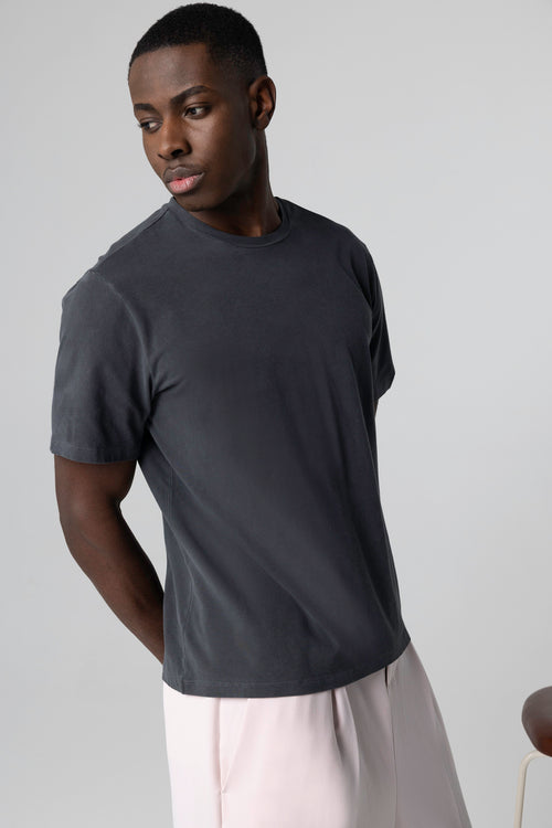 T-shirt Noir Col Rond Manches Courtes en Coton organique / Elasthanne - MAJESTIC FILATURES