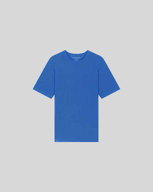 Blaues Kurzarm-T-Shirt mit Rundhalsausschnitt aus Bio-Baumwolle / Elasthan - MAJESTIC FILATURES