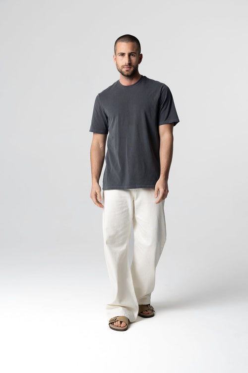 Camiseta carbonero de cuello redondo y manga corta de algodón orgánico/elastano - MAJESTIC FILATURES