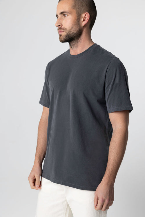 Camiseta carbonero de cuello redondo y manga corta de algodón orgánico/elastano - MAJESTIC FILATURES