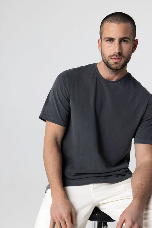 Camiseta carbonero de cuello redondo y manga corta de algodón orgánico/elastano - MAJESTIC FILATURES