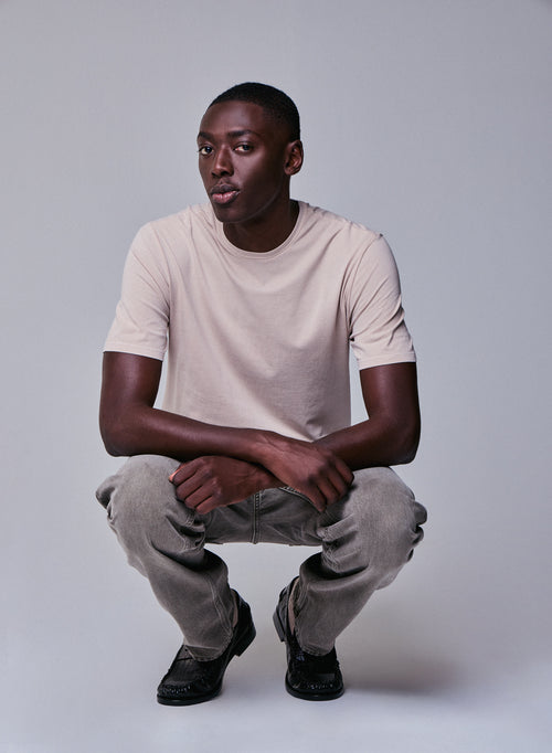 T-shirt Beige Col Rond Manches Courtes en Coton organique / Elasthanne - MAJESTIC FILATURES