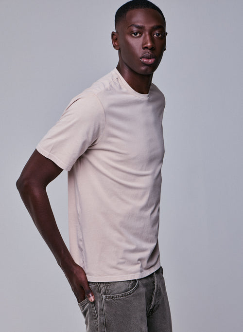 T-shirt Beige Col Rond Manches Courtes en Coton organique / Elasthanne - MAJESTIC FILATURES