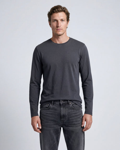 T-shirt Noir Col Rond Manches Longues en Coton organique / Elasthanne - MAJESTIC FILATURES