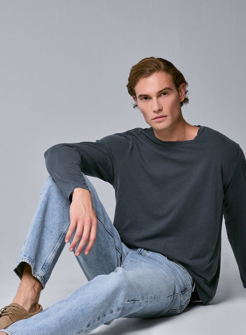 T-shirt Gris Col Rond Manches Longues en Coton organique / Elasthanne - MAJESTIC FILATURES