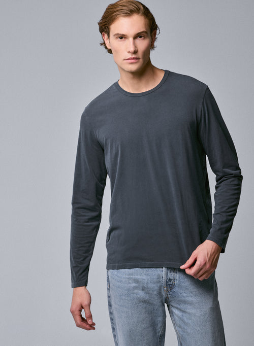 T-shirt Gris Col Rond Manches Longues en Coton organique / Elasthanne - MAJESTIC FILATURES