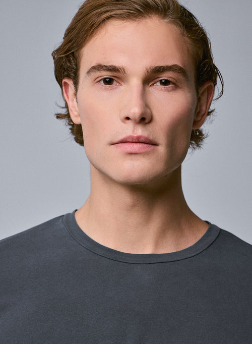 T-shirt Gris Col Rond Manches Longues en Coton organique / Elasthanne - MAJESTIC FILATURES