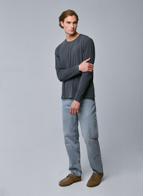 T-shirt Gris Col Rond Manches Longues en Coton organique / Elasthanne - MAJESTIC FILATURES