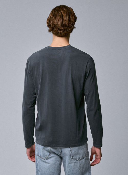 T-shirt Gris Col Rond Manches Longues en Coton organique / Elasthanne - MAJESTIC FILATURES