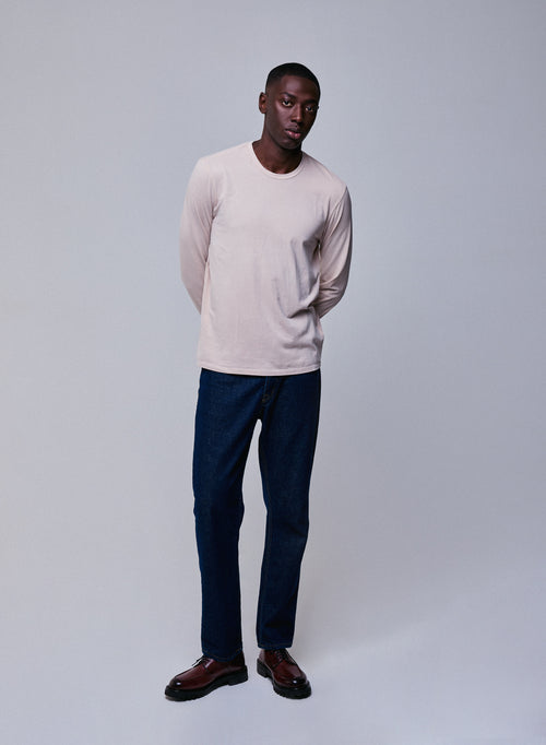 T-shirt Beige Col Rond Manches Longues en Coton organique / Elasthanne - MAJESTIC FILATURES