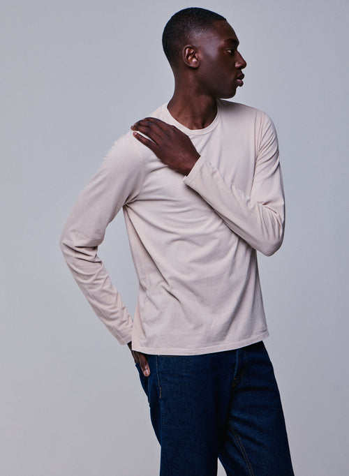 T-shirt Beige Col Rond Manches Longues en Coton organique / Elasthanne - MAJESTIC FILATURES