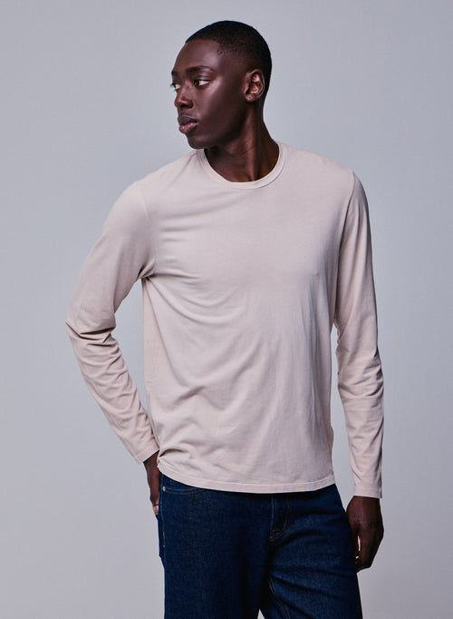 T-shirt Beige Col Rond Manches Longues en Coton organique / Elasthanne - MAJESTIC FILATURES