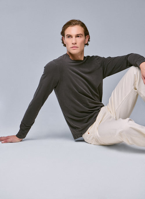 T-shirt Marron Col Rond Manches Longues en Coton organique / Elasthanne - MAJESTIC FILATURES